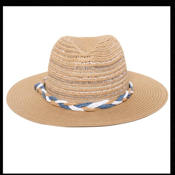 David & Young - Multi Braided Straw Panama Hat - Light Brown/Blue - Picture 1 of 3